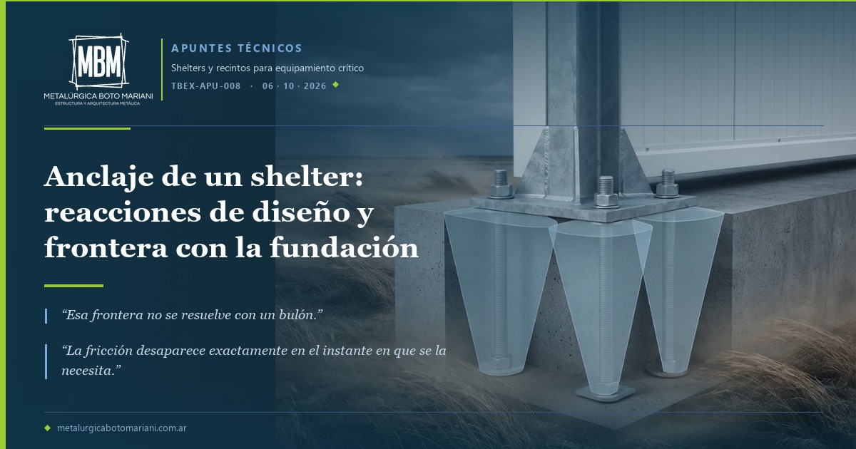 Anclaje de un shelter: reacciones de diseño y frontera con la fundación