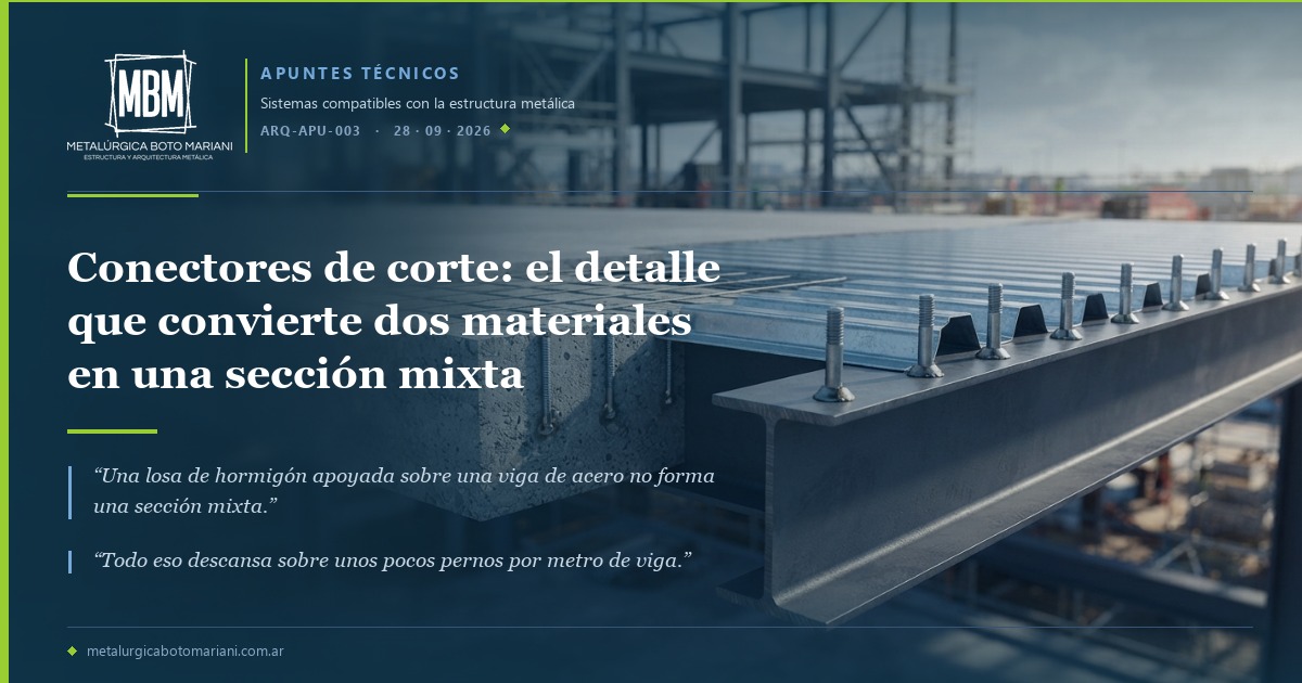 Conectores de corte: el detalle que convierte dos materiales en una sección mixta