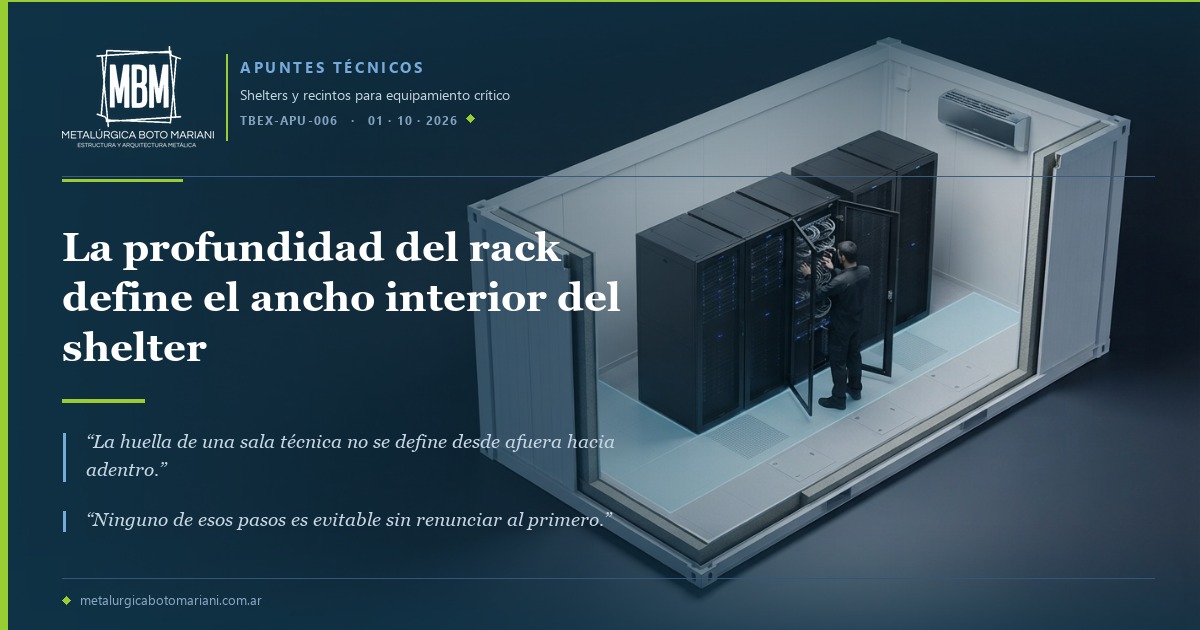 La profundidad del rack define el ancho interior del shelter