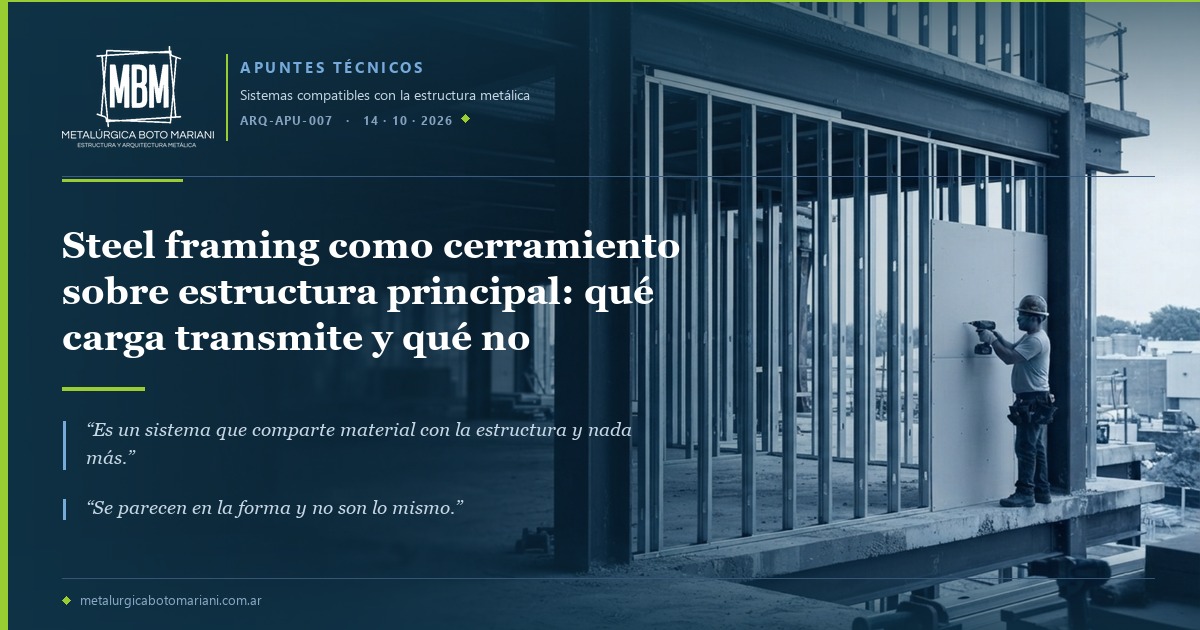 Steel framing como cerramiento sobre estructura principal: qué carga transmite y qué no