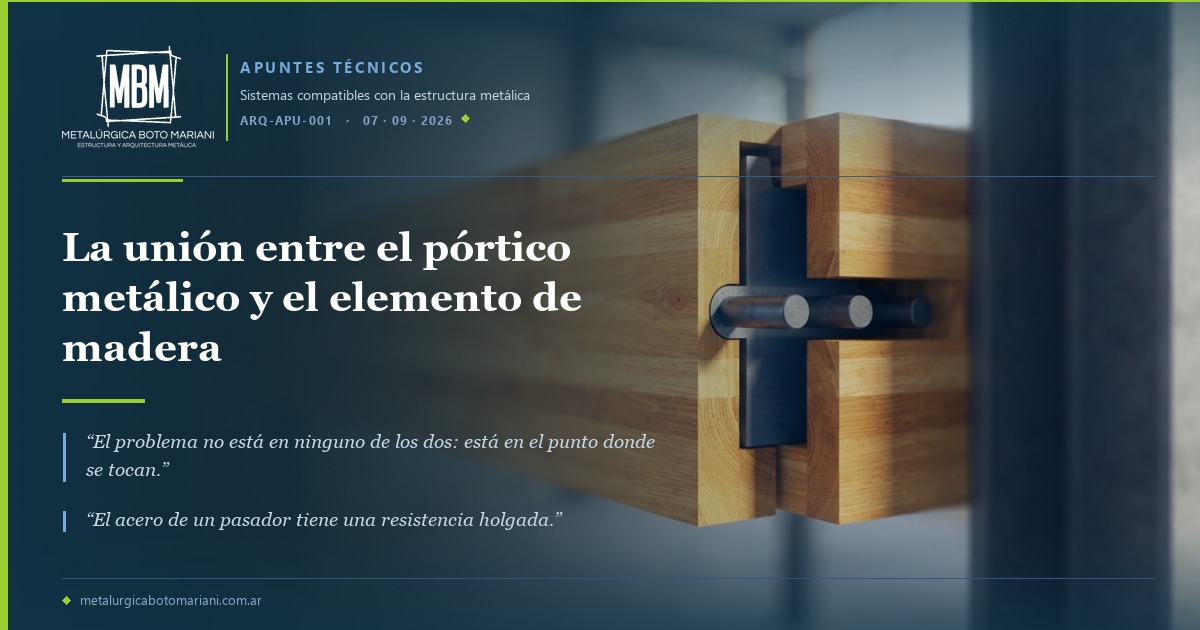 La unión entre el pórtico metálico y el elemento de madera